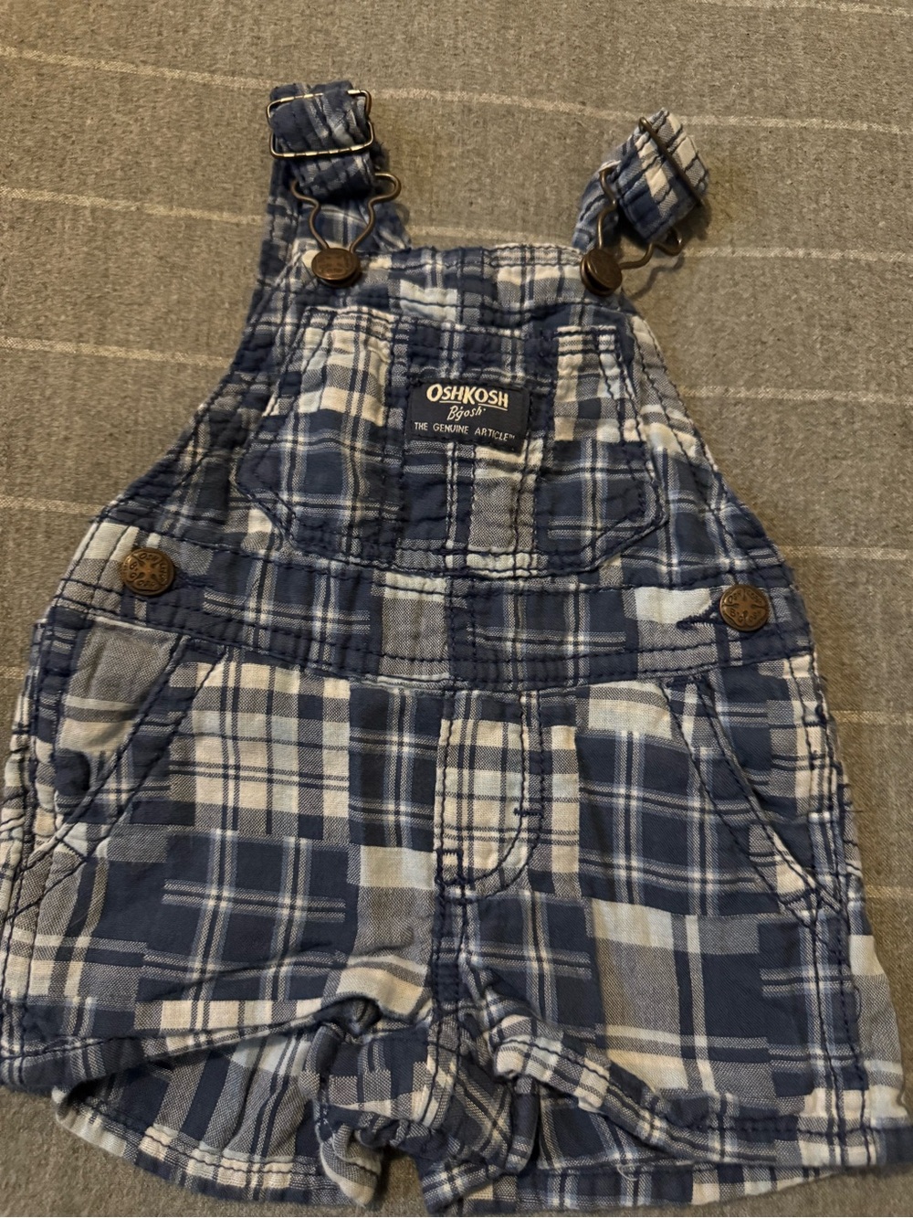 OshKosh B'gosh Navy and White Plaid Kids Overall Shorts